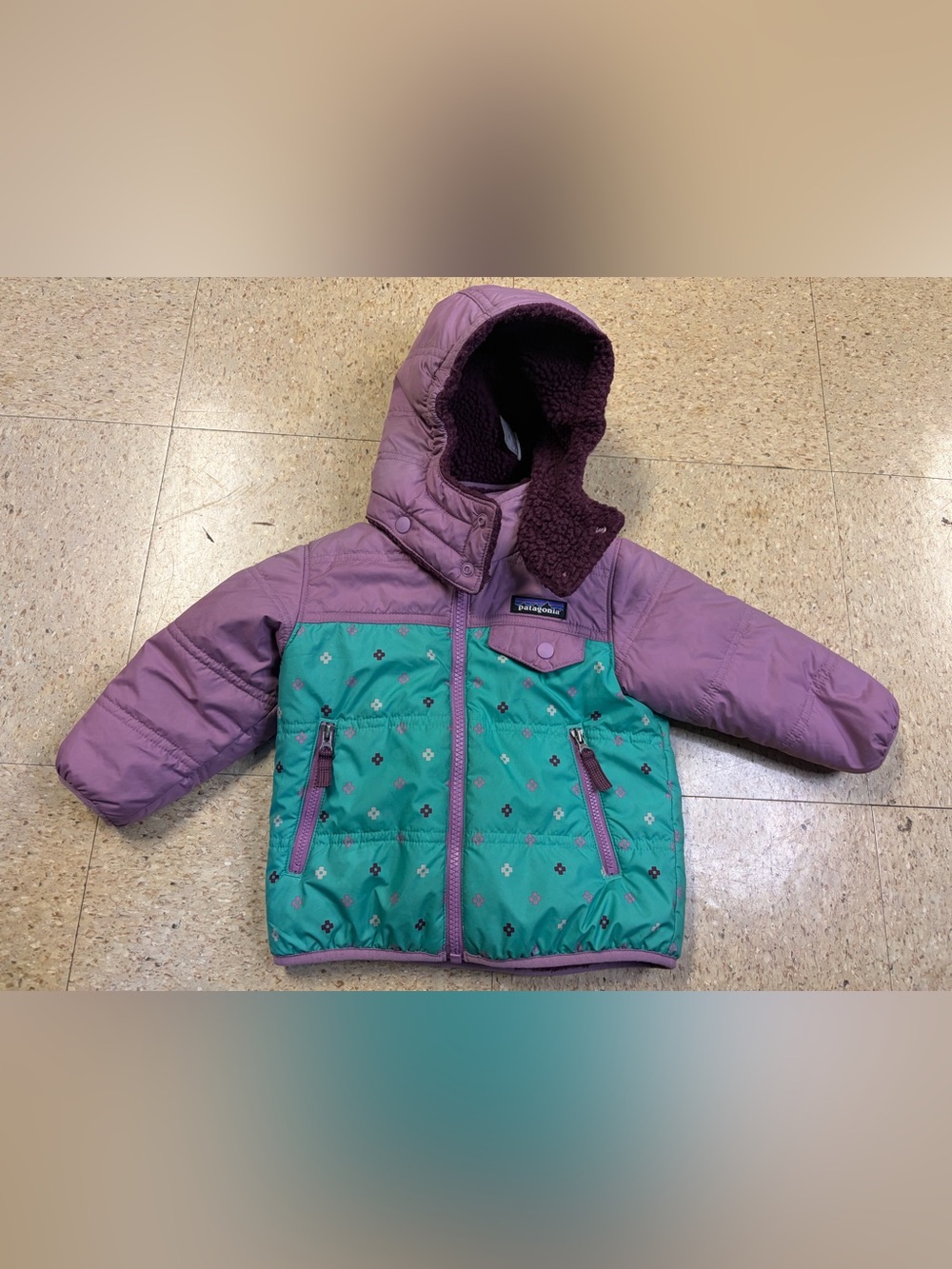 Patagonia Toddler Girl Purple Teal Tribbles Coat Jacket Winter Warm 12-18 Month